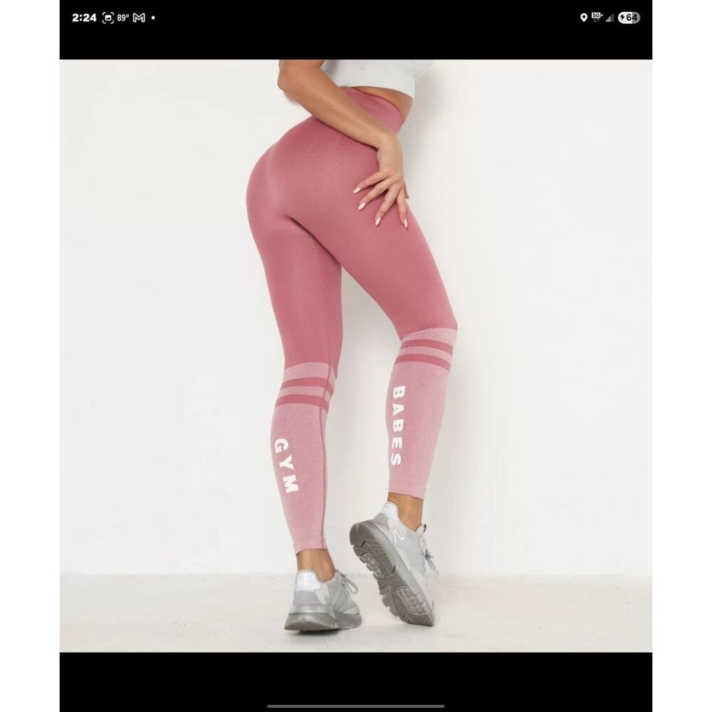 SilhLuxe Activewear Athleisure Gym Babes Leggings Size Large Misses Rose Tone